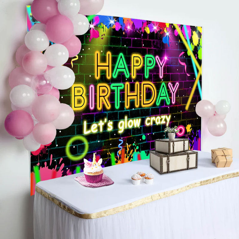 Aperturee - Lets Glow Crazy Brick Graffiti Birthday Backdrop