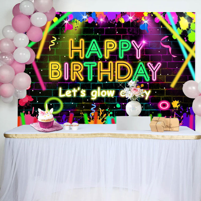 Aperturee - Lets Glow Crazy Brick Graffiti Birthday Backdrop