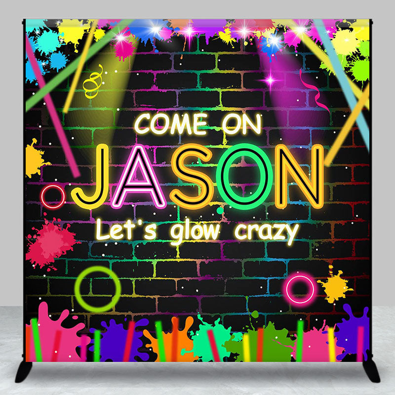 Aperturee - Lets Glow Crazy Graffiti Brick Wall Custom Backdrop