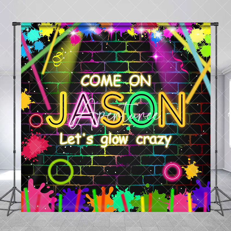 Aperturee - Lets Glow Crazy Graffiti Brick Wall Custom Backdrop