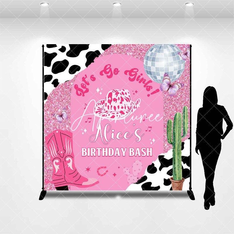 Aperturee - Lets Go Girls Custom Pink Cowgirl Birthday Backdrop