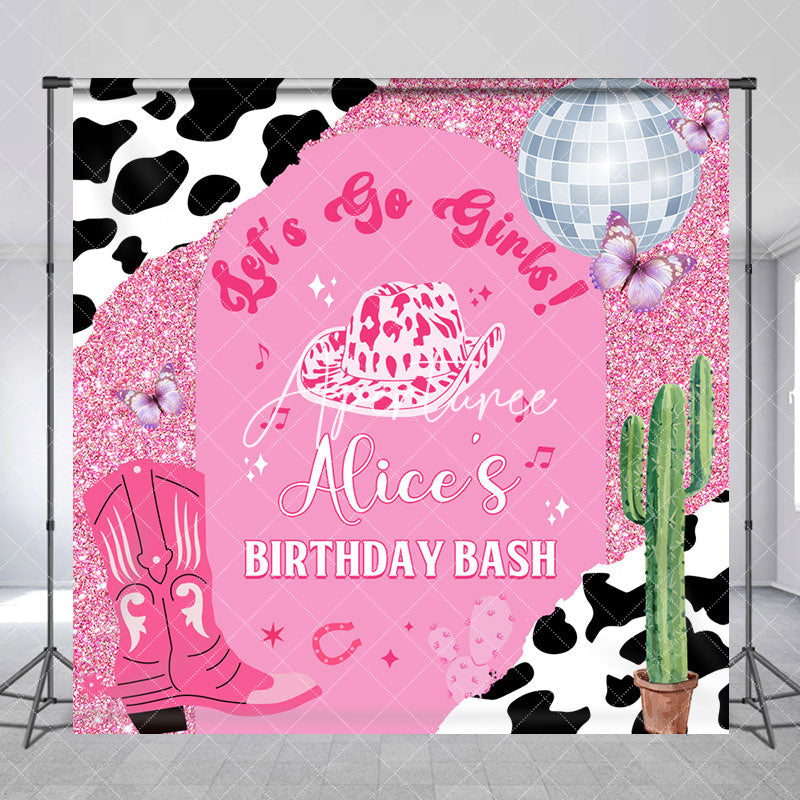 Aperturee - Lets Go Girls Custom Pink Cowgirl Birthday Backdrop