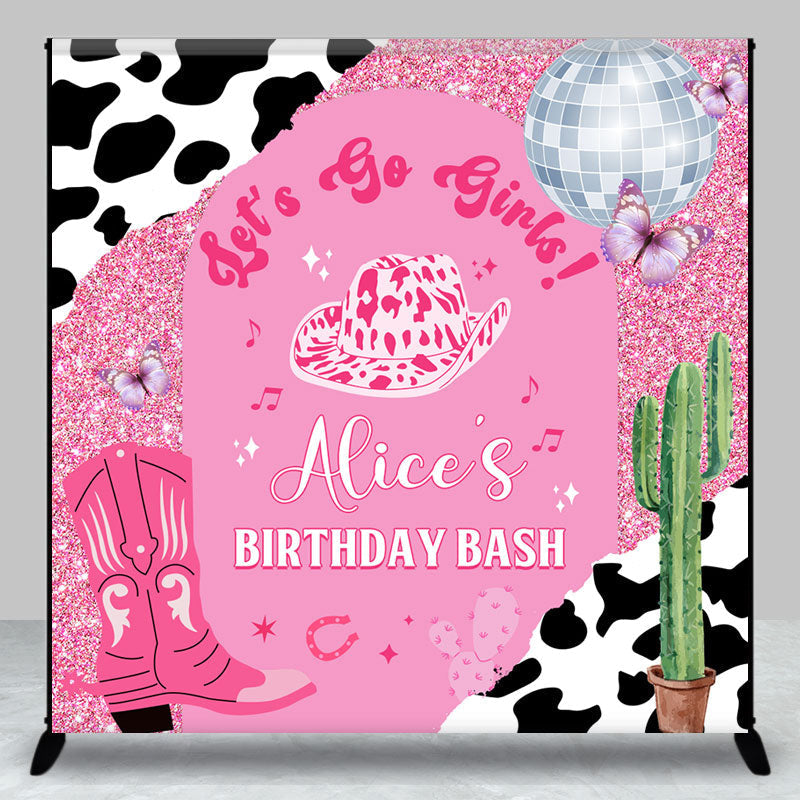 Aperturee - Lets Go Girls Custom Pink Cowgirl Birthday Backdrop