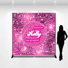 Aperturee - Lets Go Party Pink Glitter Custom Birthday Backdrop