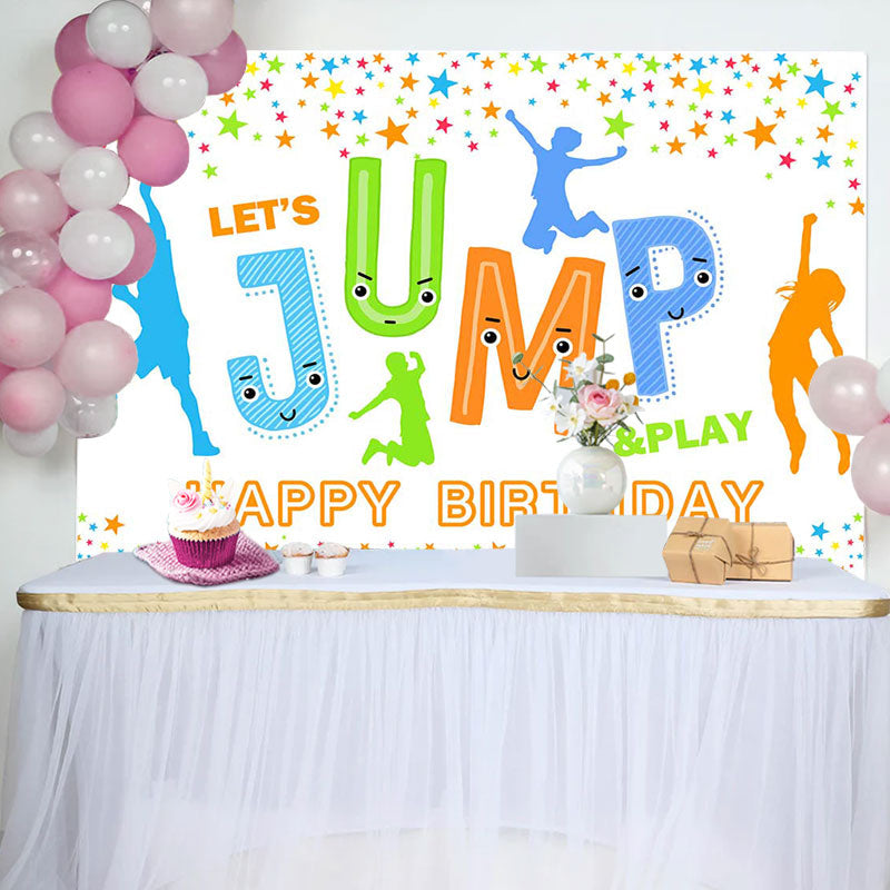 Aperturee - Lets Jump Play Colorful Star Happy Birthday Backdrop