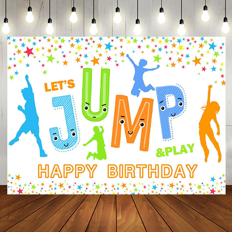 Aperturee - Lets Jump Play Colorful Star Happy Birthday Backdrop