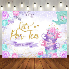 Aperturee - Lets Parten Cups Floral Happy Birthday Backdrop