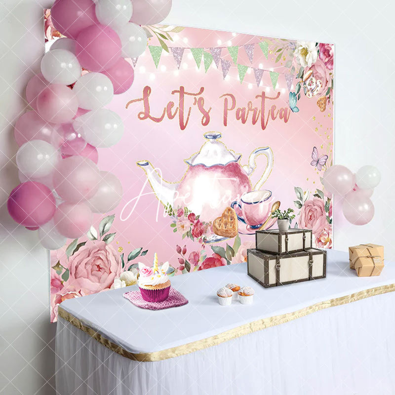 Aperturee - Lets Partes Pink Floral Spring Party Time Backdrop