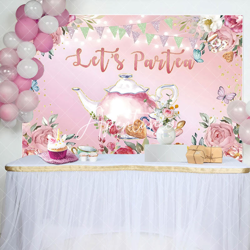 Aperturee - Lets Partes Pink Floral Spring Party Time Backdrop