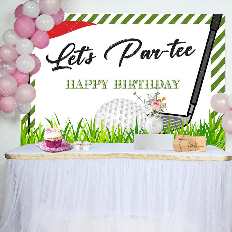 Aperturee - Lets Party Golf Grassland Stripe Birthday Backdrop