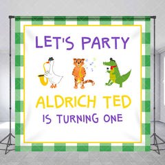 Aperturee - Lets Party Green White Plaid Custom Birthday Backdrop