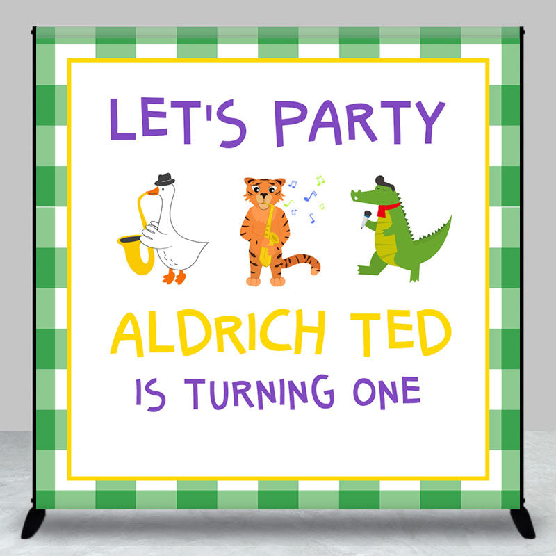 Aperturee - Lets Party Green White Plaid Custom Birthday Backdrop