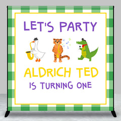 Aperturee - Lets Party Green White Plaid Custom Birthday Backdrop