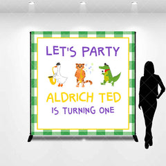 Aperturee - Lets Party Green White Plaid Custom Birthday Backdrop