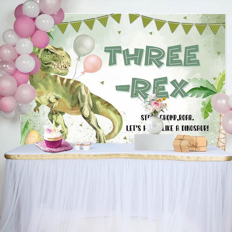 Aperturee - Lets Party Like Dinosaur Green 3Rd Birthday Backdrop