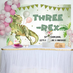 Aperturee - Lets Party Like Dinosaur Green 3Rd Birthday Backdrop