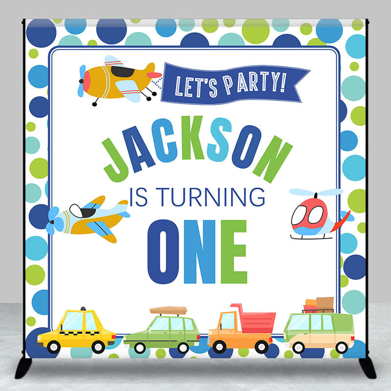 Aperturee - Lets Party Plane Custom Name 1st Birthday Backdrop