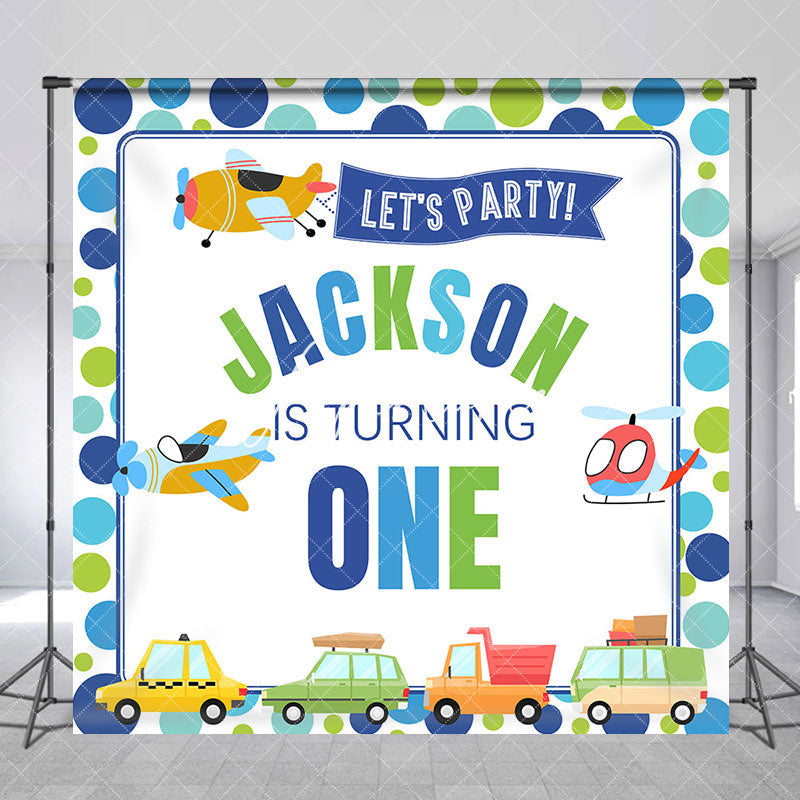 Aperturee - Lets Party Plane Custom Name 1st Birthday Backdrop