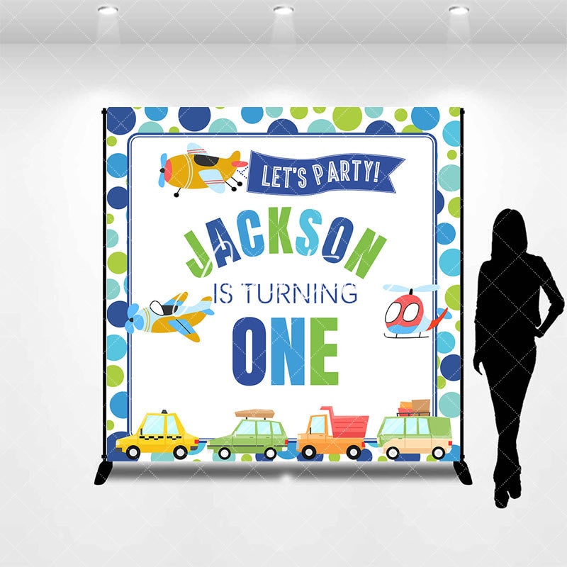 Aperturee - Lets Party Plane Custom Name 1st Birthday Backdrop