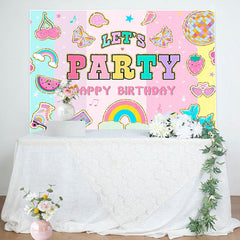 Aperturee - Lets Party Stripe Happy Birthday Backdrop For Girl