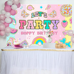 Aperturee - Lets Party Stripe Happy Birthday Backdrop For Girl