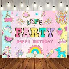 Aperturee - Lets Party Stripe Happy Birthday Backdrop For Girl