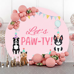 Aperturee Lets Pawty Dogs Pink Round Happy Birthday Backdrop