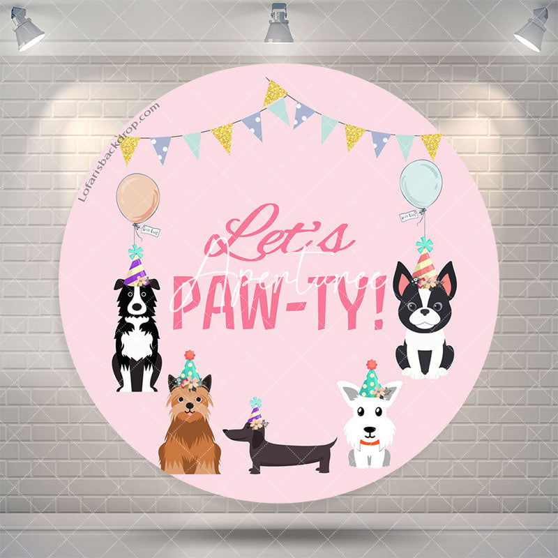 Aperturee Lets Pawty Dogs Pink Round Happy Birthday Backdrop