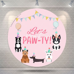 Aperturee Lets Pawty Dogs Pink Round Happy Birthday Backdrop