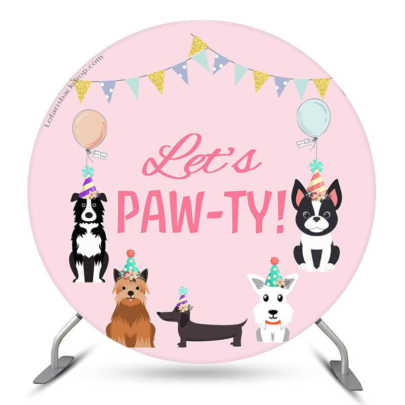 Aperturee Lets Pawty Dogs Pink Round Happy Birthday Backdrop