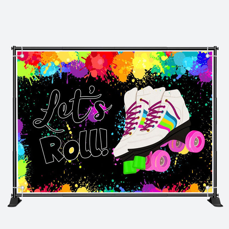 Aperturee - Lets Roll Shoes Colorful Paint Birthday Backdrop