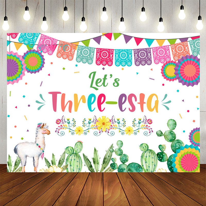 Aperturee - Lets Three Colorful Fiesta Kids 3rd Birthday Backdrop