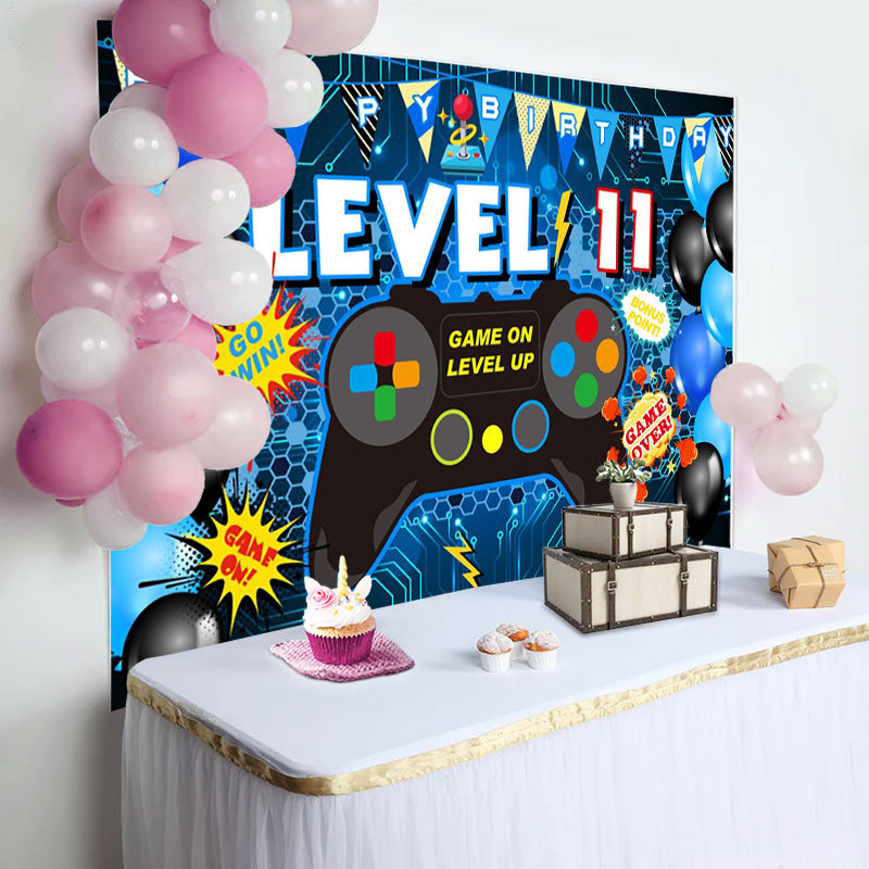 Aperturee - Level 11 Gamepad Blue Balloon Happy Birthday Backdrop