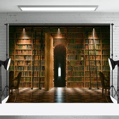 Aperturee - Library Bookcase Arch Vintage Wall Photo Backdrop