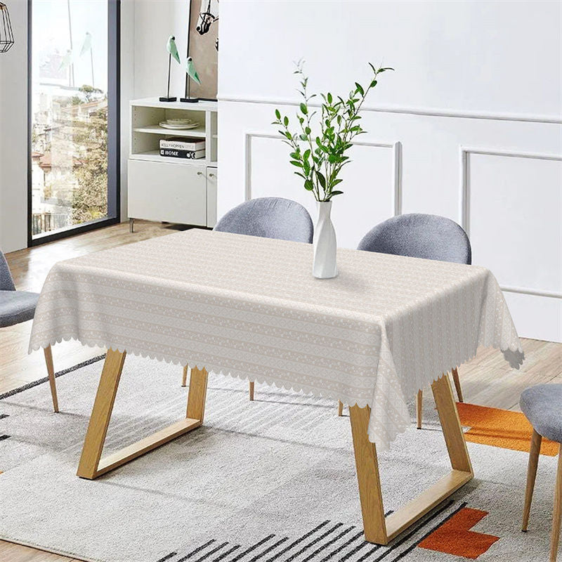 Aperturee - Light Beige Floral Thick Stripes Rectangle Tablecloth