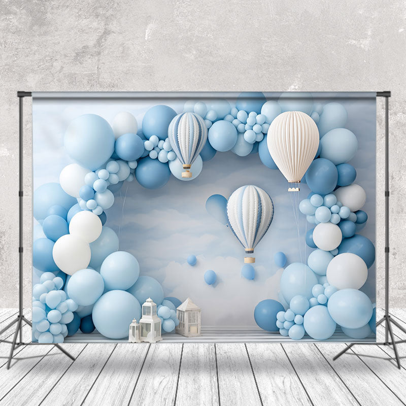 Aperturee - Light Blue Arch Balloon Birthday Cake Smash Backdrop