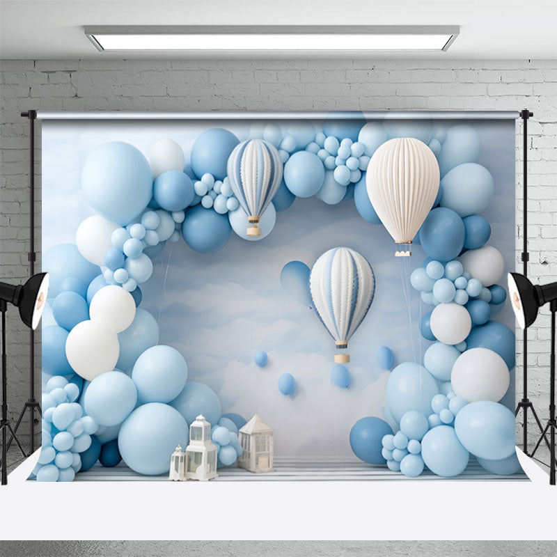 Aperturee - Light Blue Arch Balloon Birthday Cake Smash Backdrop