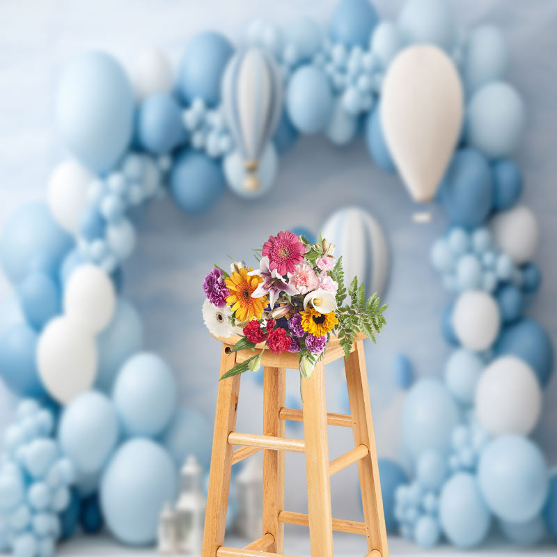 Aperturee - Light Blue Arch Balloon Birthday Cake Smash Backdrop