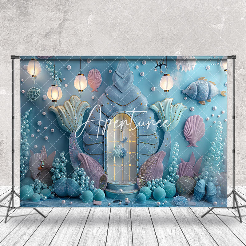 Aperturee - Light Blue Arch Door Mermaid Cake Smash Backdrop