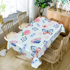 Aperturee - Light Blue Butterfly Floral Rectangle Tablecloth