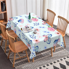 Aperturee - Light Blue Butterfly Floral Rectangle Tablecloth