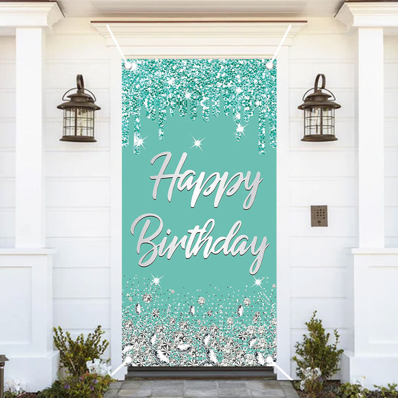 Aperturee - Light Blue Glitter Diamonds Birthday Door Cover