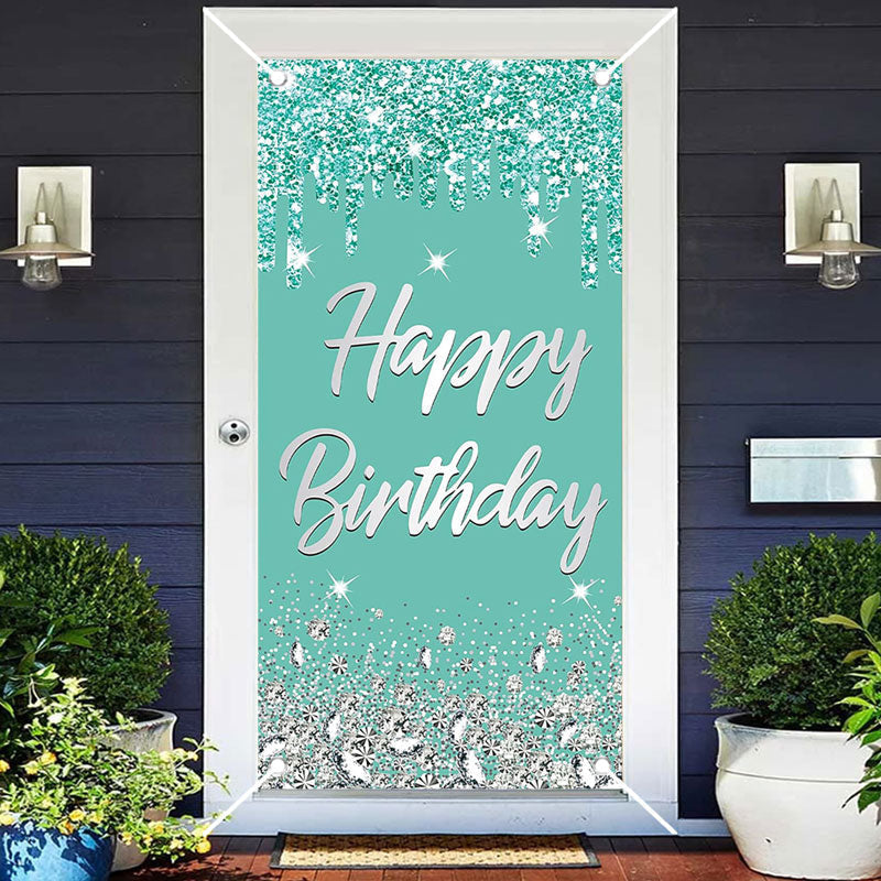 Aperturee - Light Blue Glitter Diamonds Birthday Door Cover