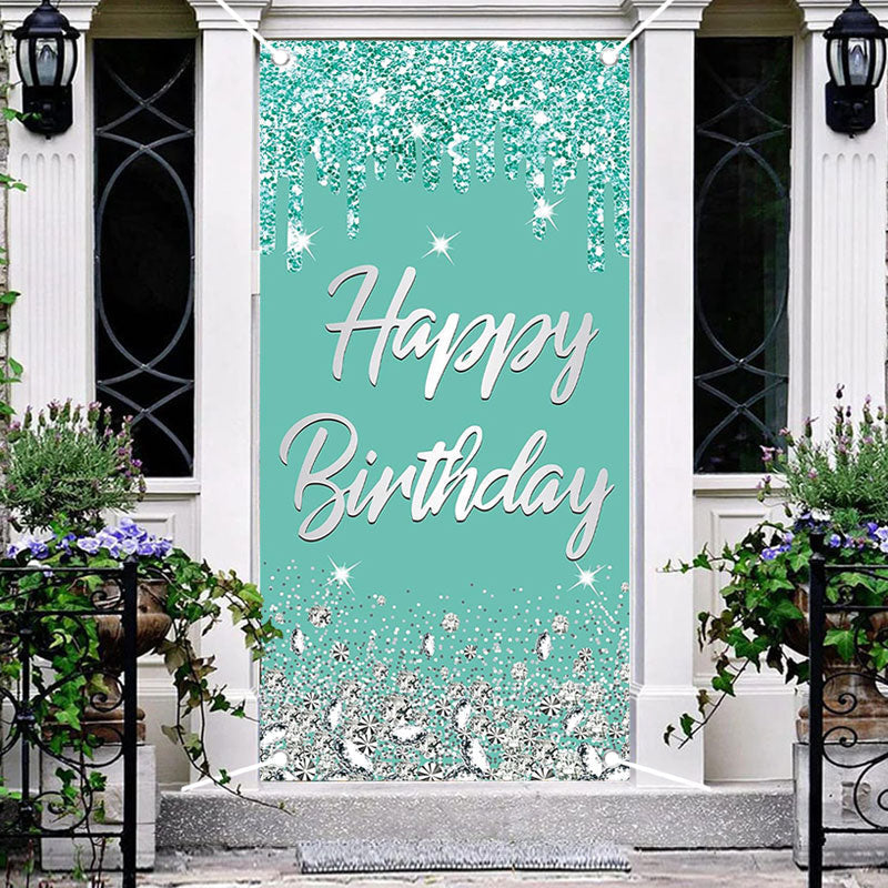 Aperturee - Light Blue Glitter Diamonds Birthday Door Cover