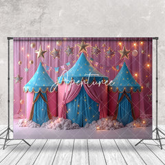 Aperturee - Light Blue Pink Stars Tent Backdrop For Cake Smash