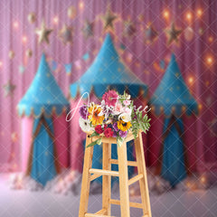 Aperturee - Light Blue Pink Stars Tent Backdrop For Cake Smash