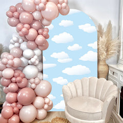 Aperturee - Light Blue Sky Clouds Arch Backdrop For Baby Shower