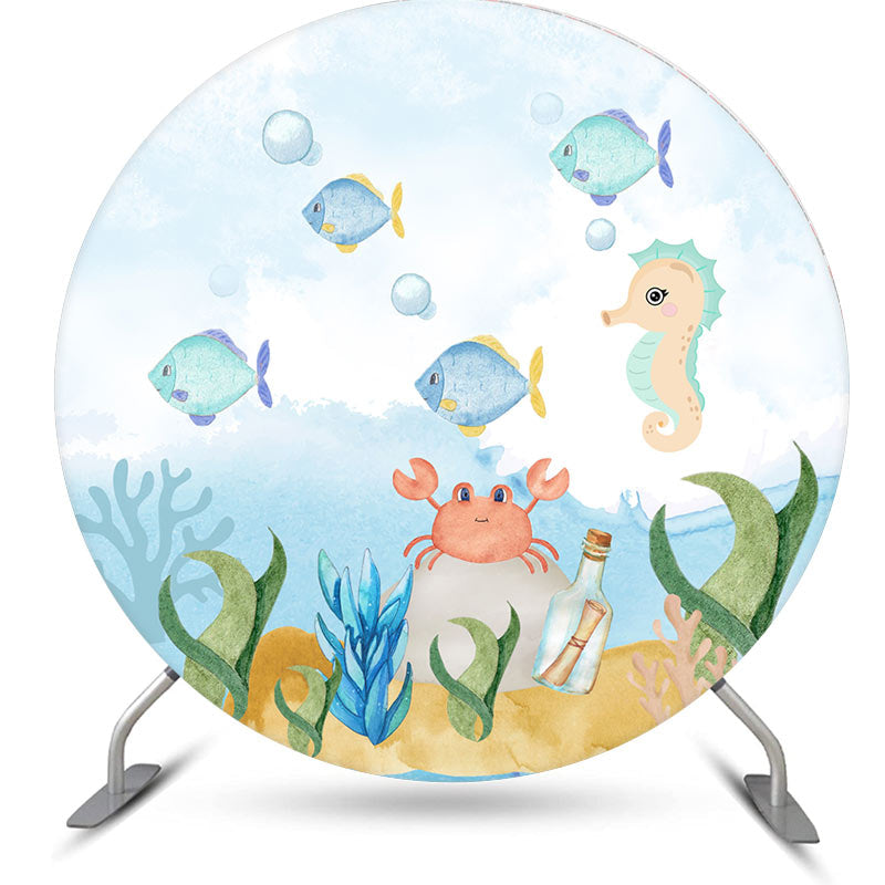 Aperturee - Light Blue Under The Sea World Round Birthday Backdrop