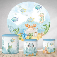 Aperturee Light Blue Under The Sea World Round Birthday Backdrop