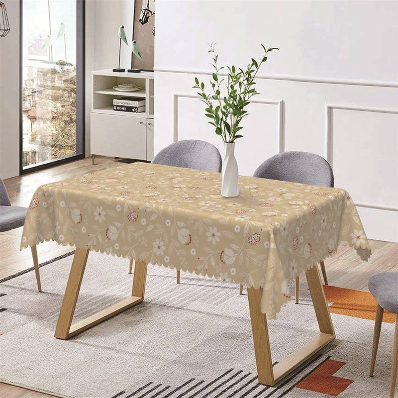 Aperturee - Light Brown Dandelion Floral Rectangle Tablecloth